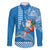 Hawaii Mele Kalikimaka Family Matching Off Shoulder Maxi Dress and Hawaiian Shirt Santa Riding The DolPhin Mix Kakau Pattern Blue Style LT03 Dad's Shirt - Long Sleeve Blue - Polynesian Pride