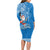 Hawaii Mele Kalikimaka Long Sleeve Bodycon Dress Santa Riding The DolPhin Mix Kakau Pattern Blue Style LT03 - Polynesian Pride