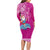 Hawaii Mele Kalikimaka Long Sleeve Bodycon Dress Santa Riding The DolPhin Mix Kakau Pattern Pink Style LT03 - Polynesian Pride