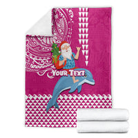 Custom Hawaii Mele Kalikimaka Blanket Santa Riding The DolPhin Mix Kakau Pattern Pink Style LT03 - Polynesian Pride