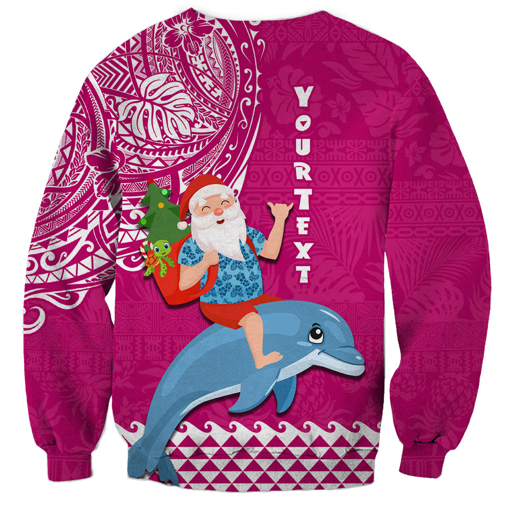 Custom Hawaii Mele Kalikimaka Sweatshirt Santa Riding The DolPhin Mix Kakau Pattern Pink Style LT03 - Polynesian Pride