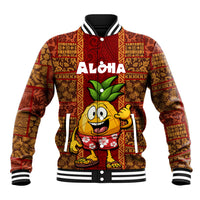 Custom Hawaii Baseball Jacket Aloha Funny Pineapple Mix Kakau Hawaiian Tribal LT03 Unisex Red - Polynesian Pride