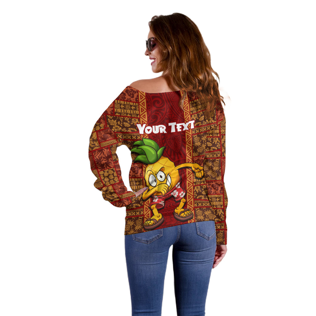 Custom Hawaii Off Shoulder Sweater Aloha Funny Pineapple Mix Kakau Hawaiian Tribal LT03 - Polynesian Pride