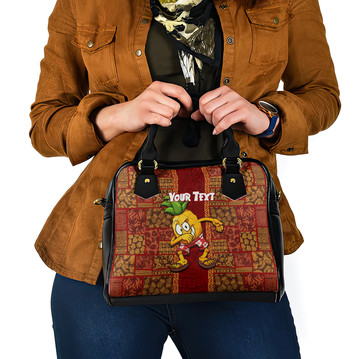 Custom Hawaii Shoulder Handbag Aloha Funny Pineapple Mix Kakau Hawaiian Tribal LT03 - Polynesian Pride