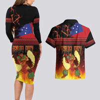 Samoan Siva Afi Couples Matching Long Sleeve Bodycon Dress and Hawaiian Shirt Tribal Performers of Samoan Fire Knife Dancing LT03 - Polynesian Pride