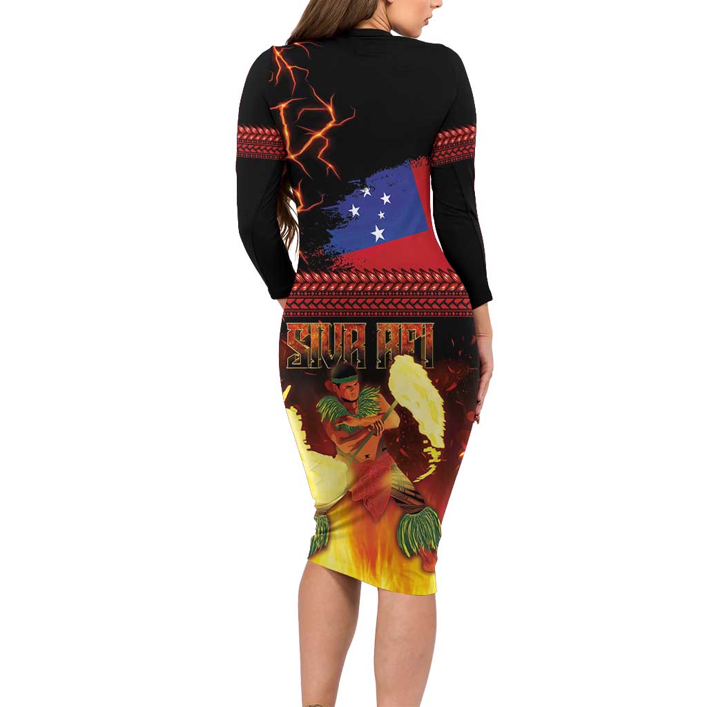 Samoan Siva Afi Family Matching Long Sleeve Bodycon Dress and Hawaiian Shirt Tribal Performers of Samoan Fire Knife Dancing LT03 - Polynesian Pride