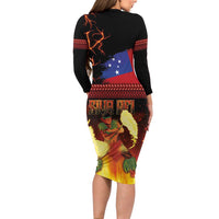 Samoan Siva Afi Family Matching Long Sleeve Bodycon Dress and Hawaiian Shirt Tribal Performers of Samoan Fire Knife Dancing LT03 - Polynesian Pride