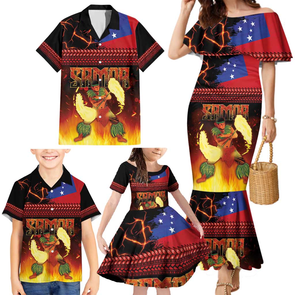Samoan Siva Afi Family Matching Mermaid Dress and Hawaiian Shirt Tribal Performers of Samoan Fire Knife Dancing LT03 - Polynesian Pride