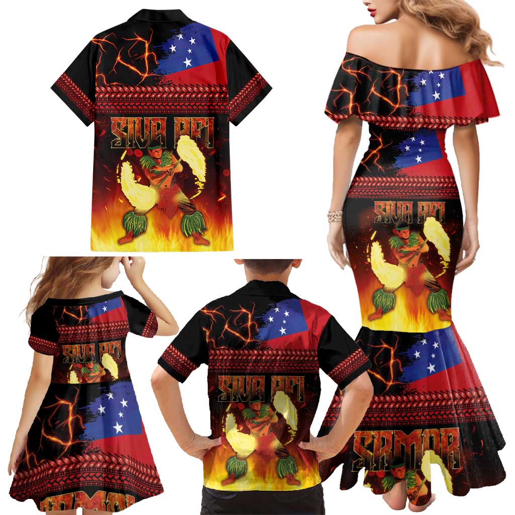 Samoan Siva Afi Family Matching Mermaid Dress and Hawaiian Shirt Tribal Performers of Samoan Fire Knife Dancing LT03 - Polynesian Pride