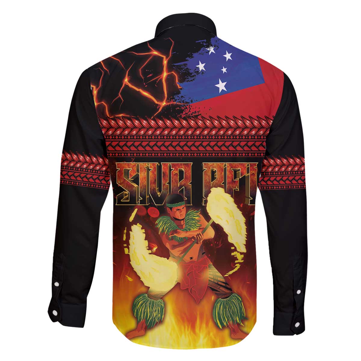 Samoan Siva Afi Family Matching Off The Shoulder Long Sleeve Dress and Hawaiian Shirt Tribal Performers of Samoan Fire Knife Dancing LT03 - Polynesian Pride