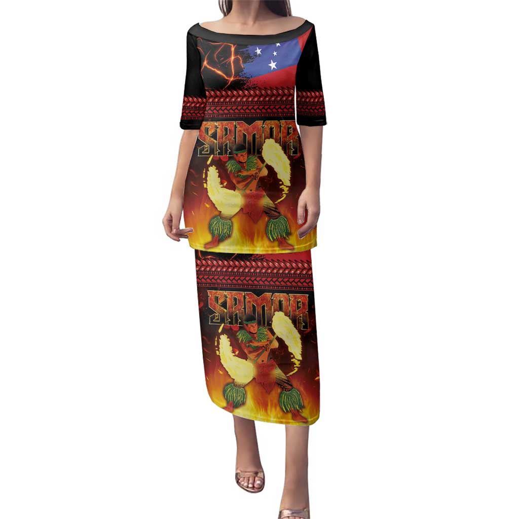 Samoan Siva Afi Family Matching Puletasi and Hawaiian Shirt Tribal Performers of Samoan Fire Knife Dancing LT03 Mom's Dress Black - Polynesian Pride