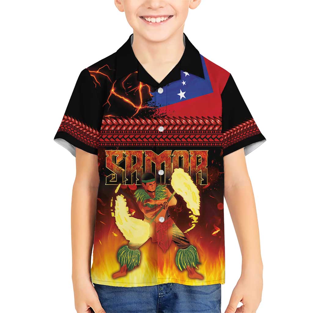 Samoan Siva Afi Family Matching Short Sleeve Bodycon Dress and Hawaiian Shirt Tribal Performers of Samoan Fire Knife Dancing LT03 Son's Shirt Black - Polynesian Pride
