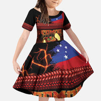 Samoan Siva Afi Family Matching Summer Maxi Dress and Hawaiian Shirt Tribal Performers of Samoan Fire Knife Dancing LT03 Daughter's Dress Black - Polynesian Pride