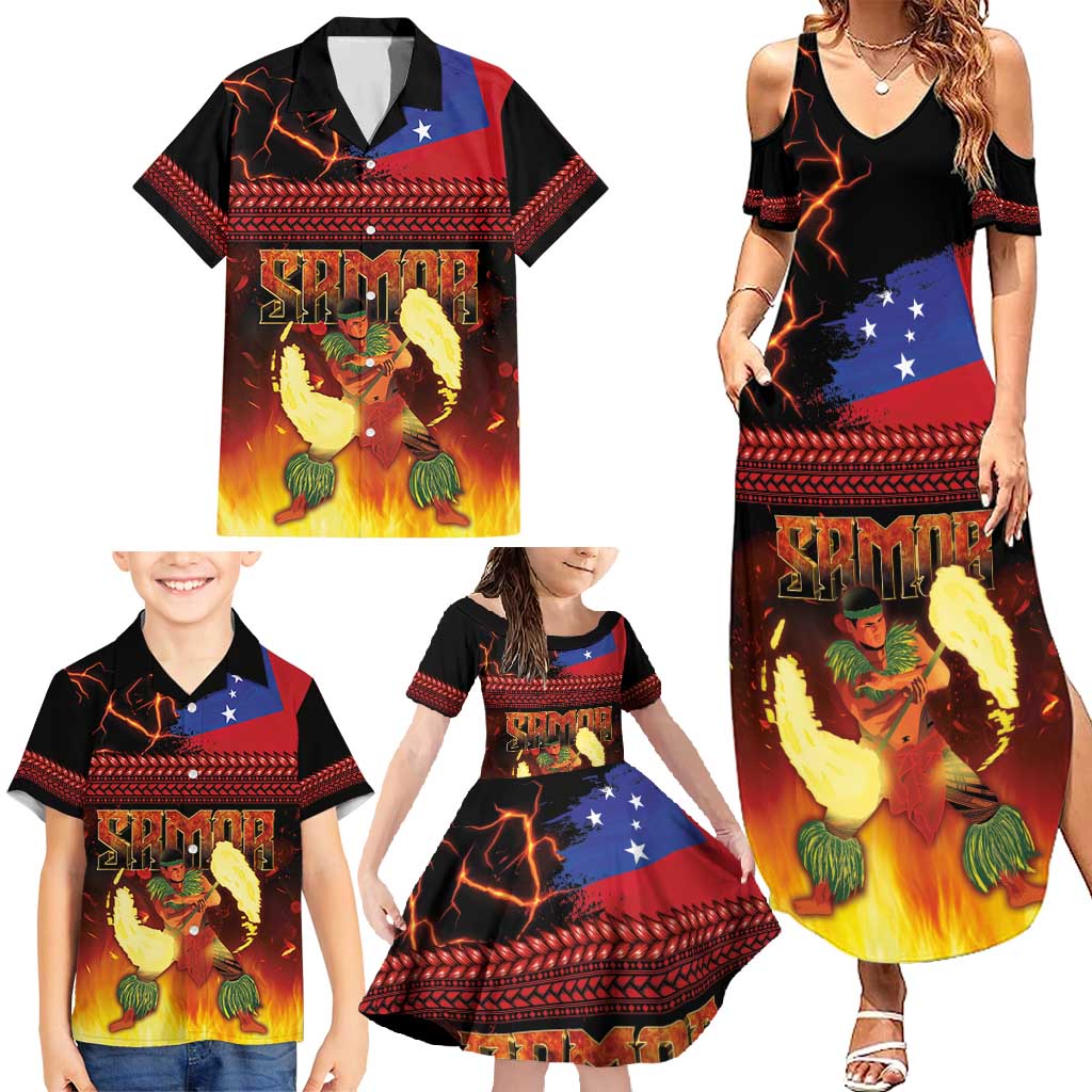 Samoan Siva Afi Family Matching Summer Maxi Dress and Hawaiian Shirt Tribal Performers of Samoan Fire Knife Dancing LT03 - Polynesian Pride