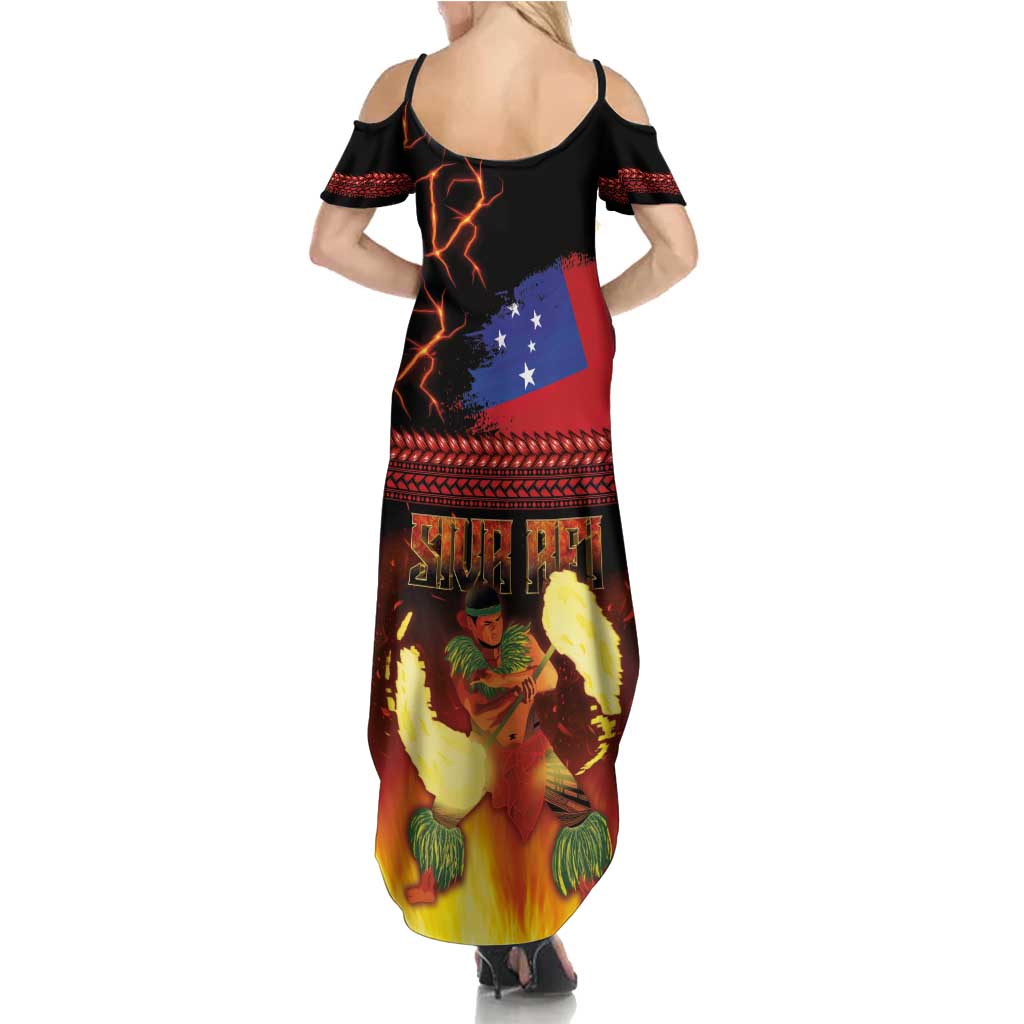 Samoan Siva Afi Family Matching Summer Maxi Dress and Hawaiian Shirt Tribal Performers of Samoan Fire Knife Dancing LT03 - Polynesian Pride