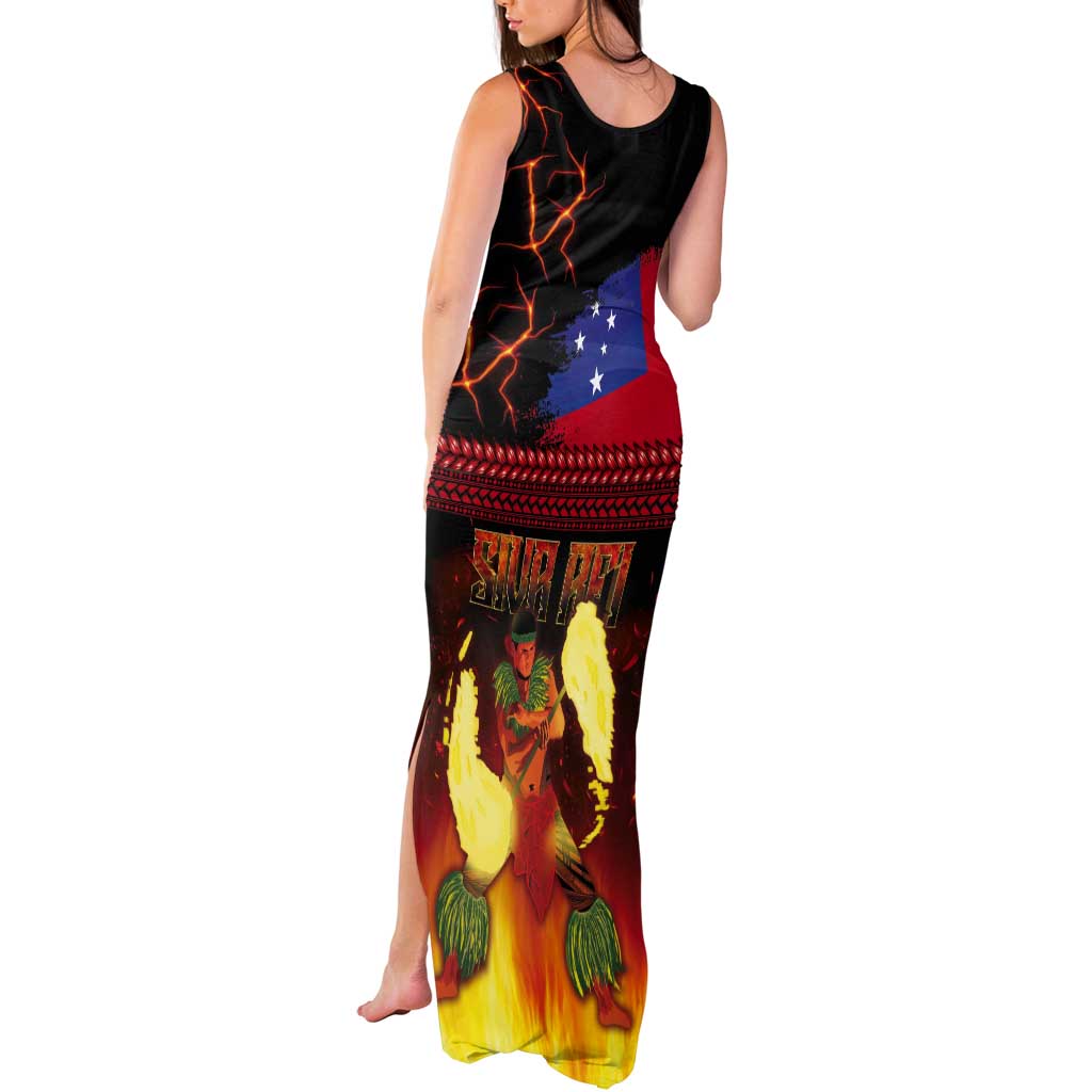 Samoan Siva Afi Tank Maxi Dress Tribal Performers of Samoan Fire Knife Dancing