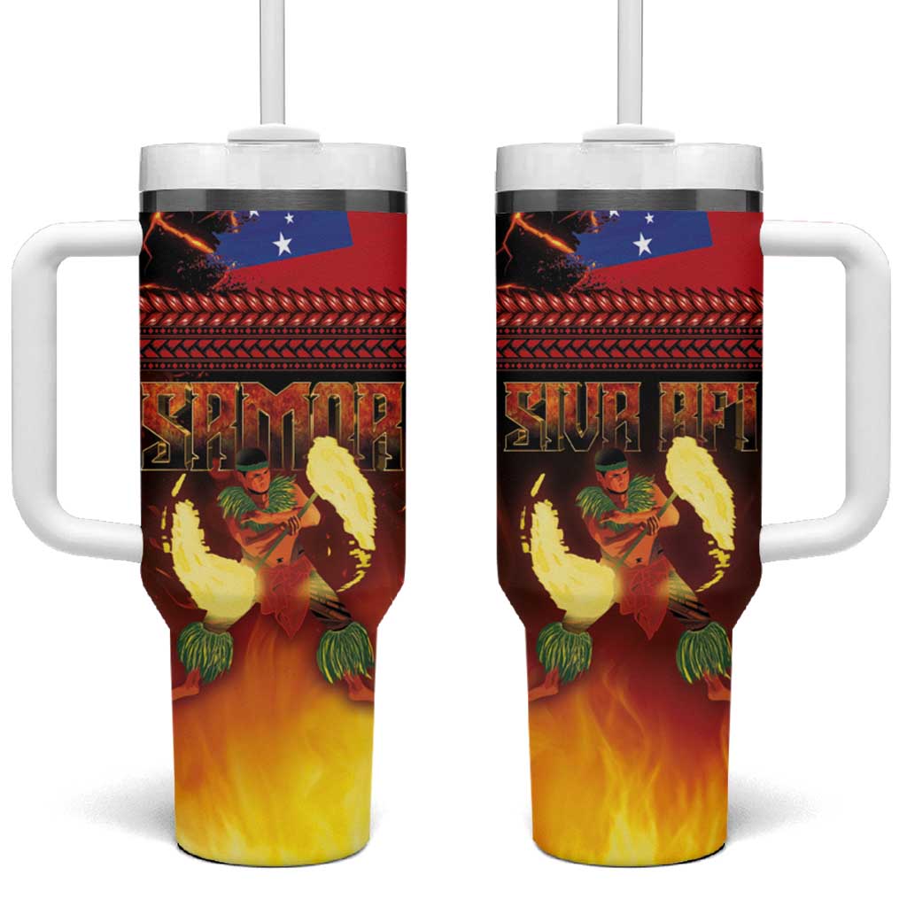 Samoan Siva Afi Tumbler With Handle Tribal Performers of Samoan Fire Knife Dancing
