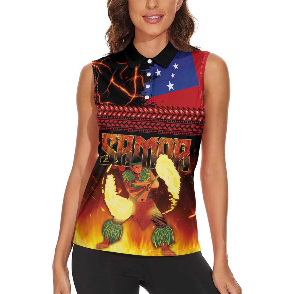 Samoan Siva Afi Women Sleeveless Polo Shirt Tribal Performers of Samoan Fire Knife Dancing