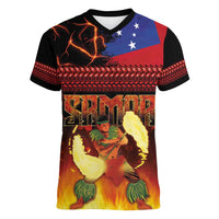 Samoan Siva Afi Women V-Neck T-Shirt Tribal Performers of Samoan Fire Knife Dancing