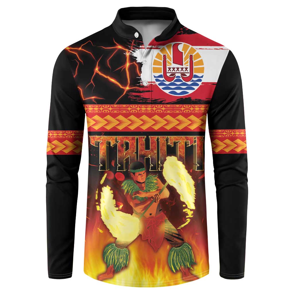 Tahitian Siva Afi Button Sweatshirt Tribal Performers of Tahitian Fire Knife Dancing LT03 Black - Polynesian Pride