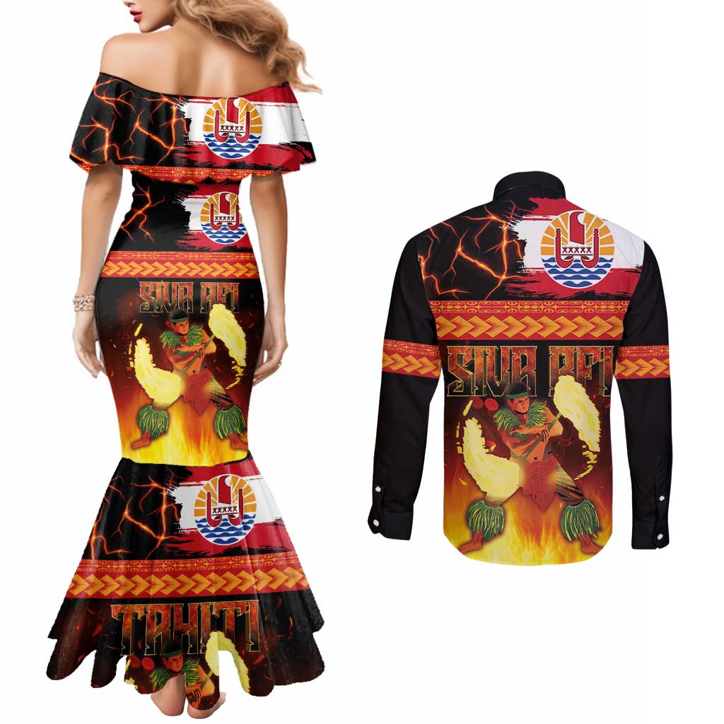 Tahitian Siva Afi Couples Matching Mermaid Dress and Long Sleeve Button Shirt Tribal Performers of Tahitian Fire Knife Dancing LT03 - Polynesian Pride