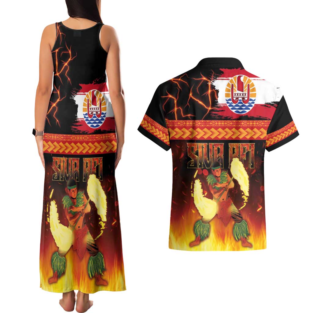 Tahitian Siva Afi Couples Matching Tank Maxi Dress and Hawaiian Shirt Tribal Performers of Tahitian Fire Knife Dancing LT03 - Polynesian Pride