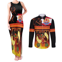 Tahitian Siva Afi Couples Matching Tank Maxi Dress and Long Sleeve Button Shirt Tribal Performers of Tahitian Fire Knife Dancing LT03 Black - Polynesian Pride