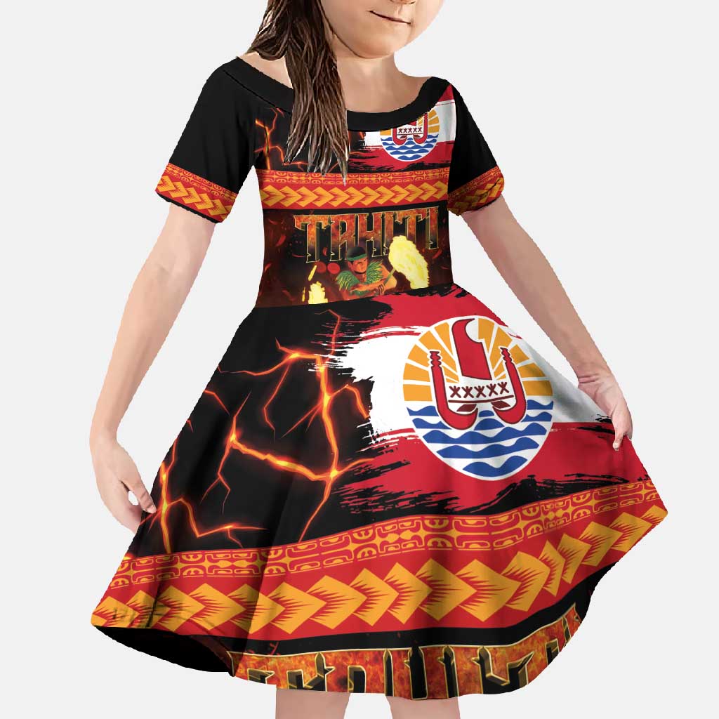 Tahitian Siva Afi Family Matching Long Sleeve Bodycon Dress and Hawaiian Shirt Tribal Performers of Tahitian Fire Knife Dancing LT03 Daughter's Dress Black - Polynesian Pride