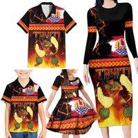 Tahitian Siva Afi Family Matching Long Sleeve Bodycon Dress and Hawaiian Shirt Tribal Performers of Tahitian Fire Knife Dancing LT03 - Polynesian Pride