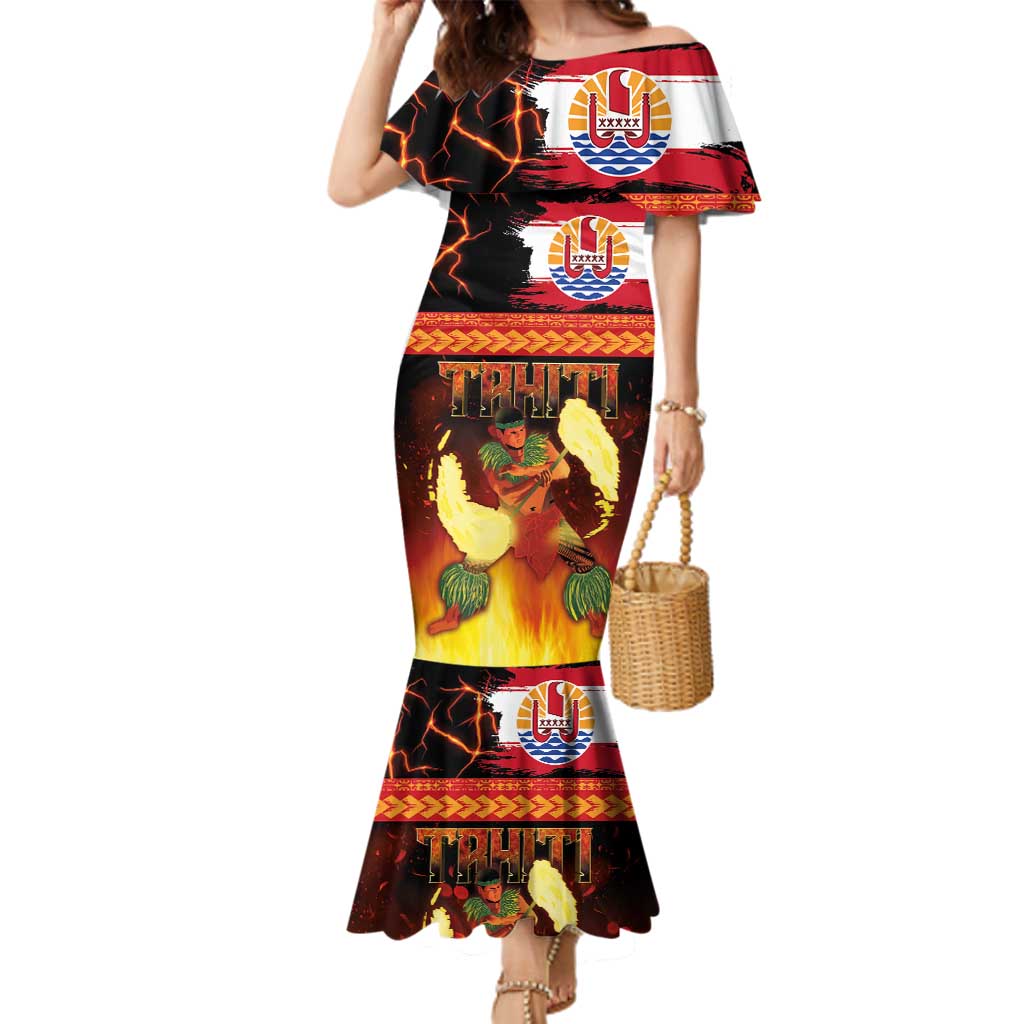 Tahitian Siva Afi Family Matching Mermaid Dress and Hawaiian Shirt Tribal Performers of Tahitian Fire Knife Dancing LT03 Mom's Dress Black - Polynesian Pride