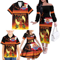 Tahitian Siva Afi Family Matching Off The Shoulder Long Sleeve Dress and Hawaiian Shirt Tribal Performers of Tahitian Fire Knife Dancing LT03 - Polynesian Pride