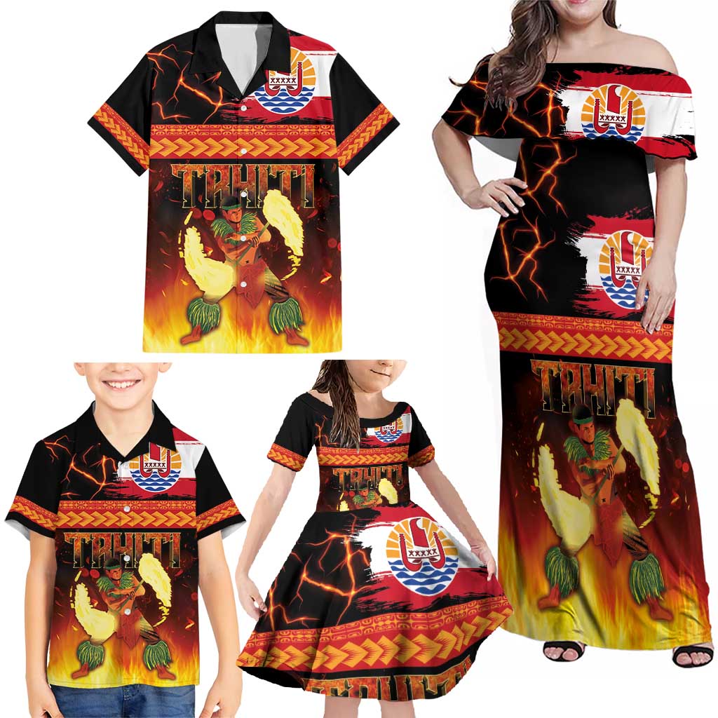 Tahitian Siva Afi Family Matching Off Shoulder Maxi Dress and Hawaiian Shirt Tribal Performers of Tahitian Fire Knife Dancing LT03 - Polynesian Pride