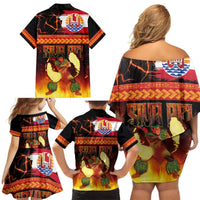 Tahitian Siva Afi Family Matching Off Shoulder Short Dress and Hawaiian Shirt Tribal Performers of Tahitian Fire Knife Dancing LT03 - Polynesian Pride