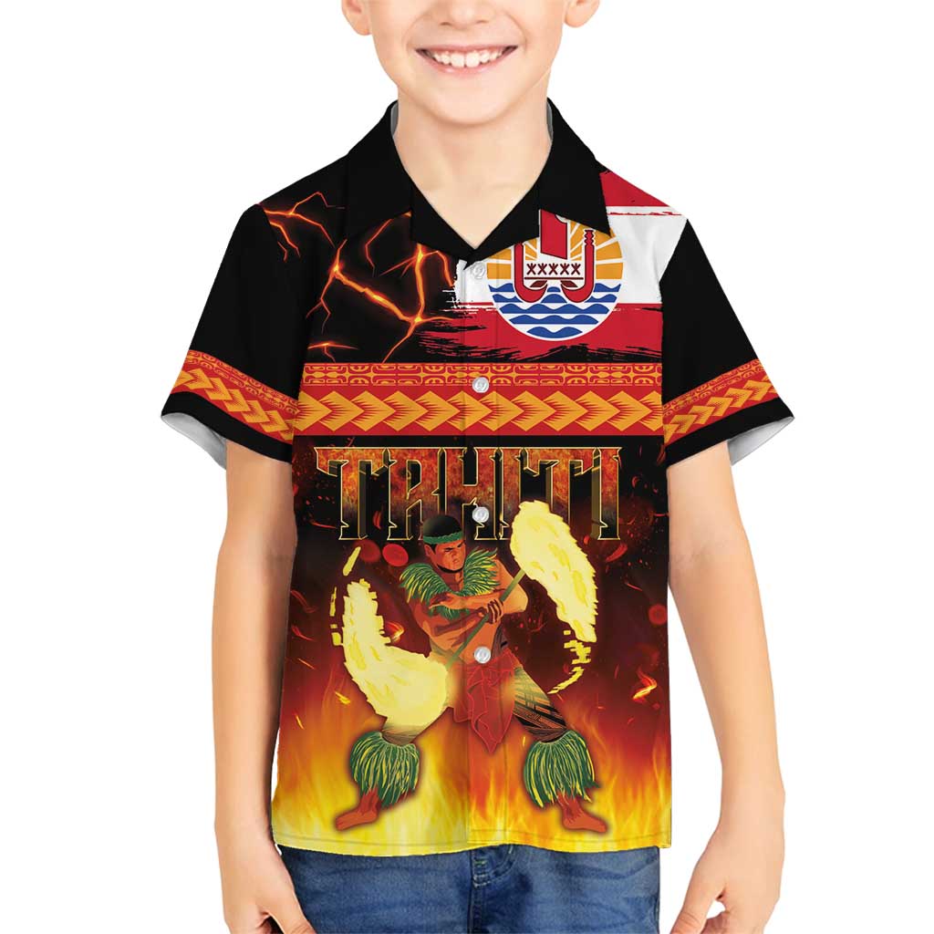 Tahitian Siva Afi Family Matching Off Shoulder Short Dress and Hawaiian Shirt Tribal Performers of Tahitian Fire Knife Dancing LT03 Son's Shirt Black - Polynesian Pride