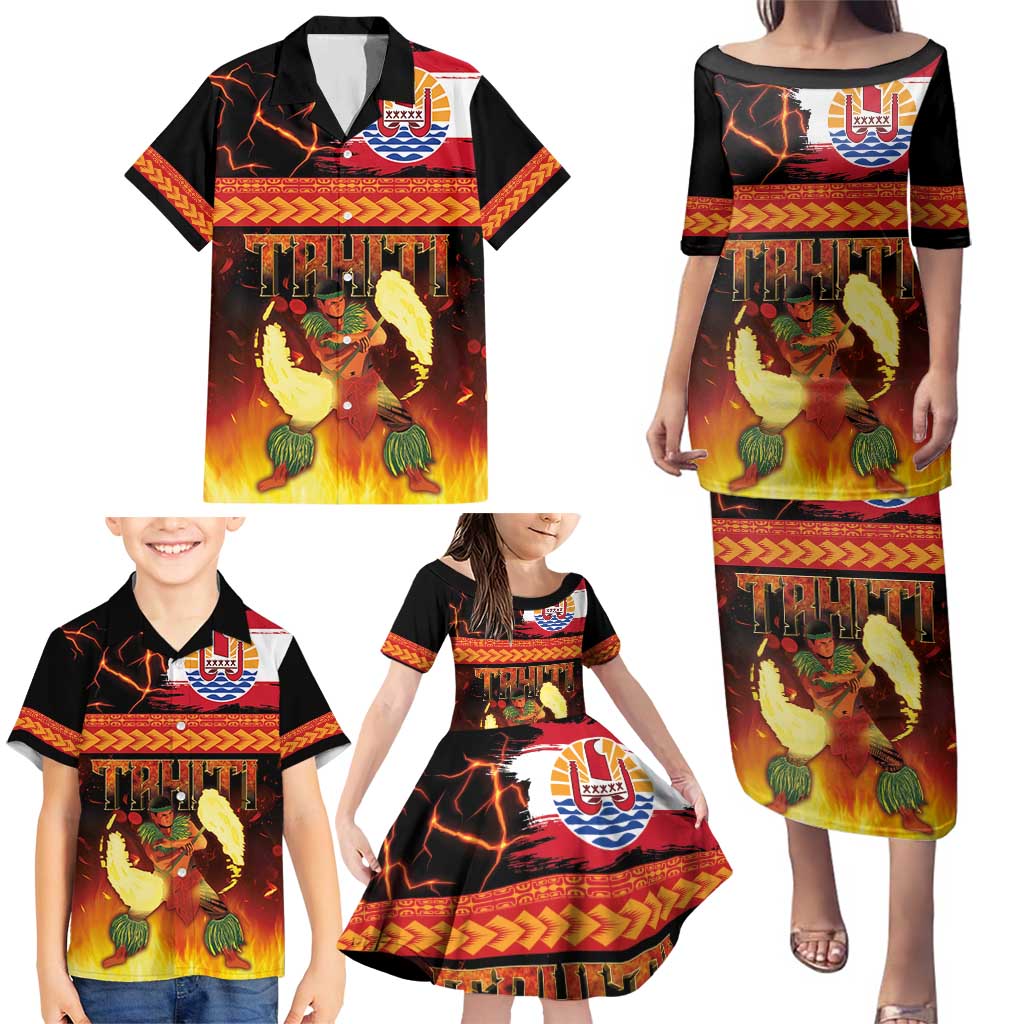 Tahitian Siva Afi Family Matching Puletasi and Hawaiian Shirt Tribal Performers of Tahitian Fire Knife Dancing LT03 - Polynesian Pride