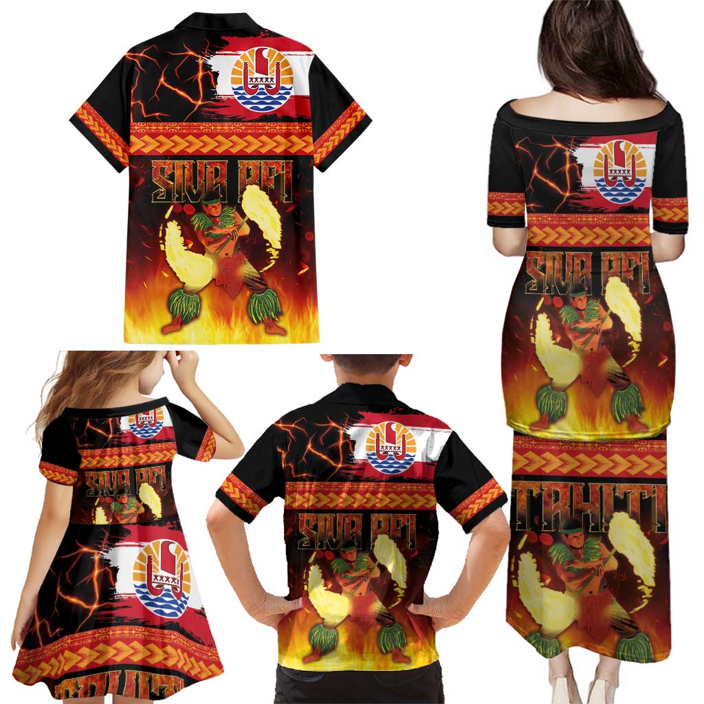 Tahitian Siva Afi Family Matching Puletasi and Hawaiian Shirt Tribal Performers of Tahitian Fire Knife Dancing LT03 - Polynesian Pride
