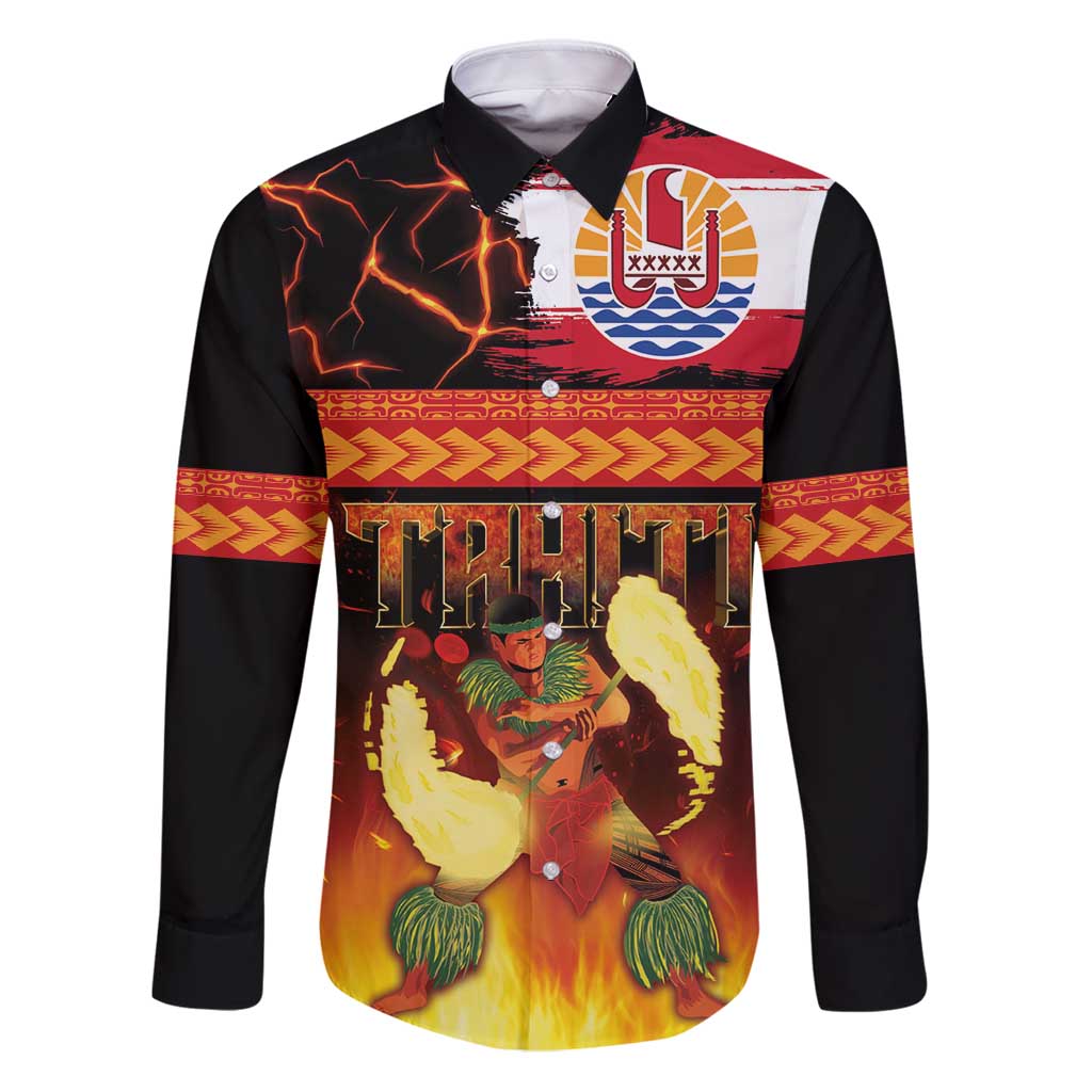 Tahitian Siva Afi Family Matching Puletasi and Hawaiian Shirt Tribal Performers of Tahitian Fire Knife Dancing LT03 Dad's Shirt - Long Sleeve Black - Polynesian Pride