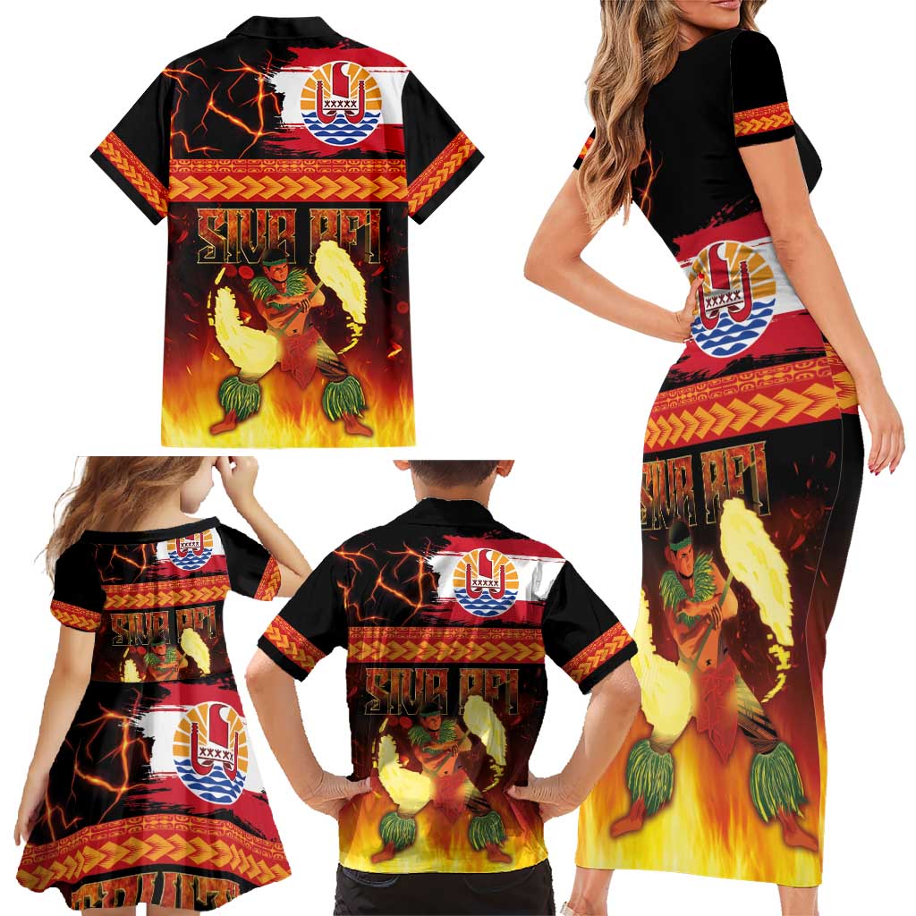 Tahitian Siva Afi Family Matching Short Sleeve Bodycon Dress and Hawaiian Shirt Tribal Performers of Tahitian Fire Knife Dancing LT03 - Polynesian Pride