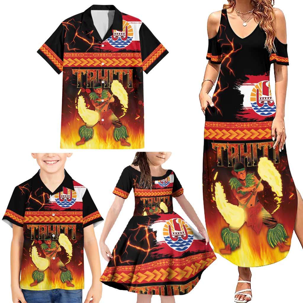 Tahitian Siva Afi Family Matching Summer Maxi Dress and Hawaiian Shirt Tribal Performers of Tahitian Fire Knife Dancing LT03 - Polynesian Pride