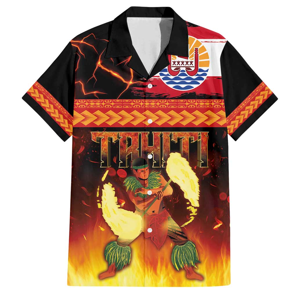 Tahitian Siva Afi Family Matching Summer Maxi Dress and Hawaiian Shirt Tribal Performers of Tahitian Fire Knife Dancing LT03 Dad's Shirt - Short Sleeve Black - Polynesian Pride