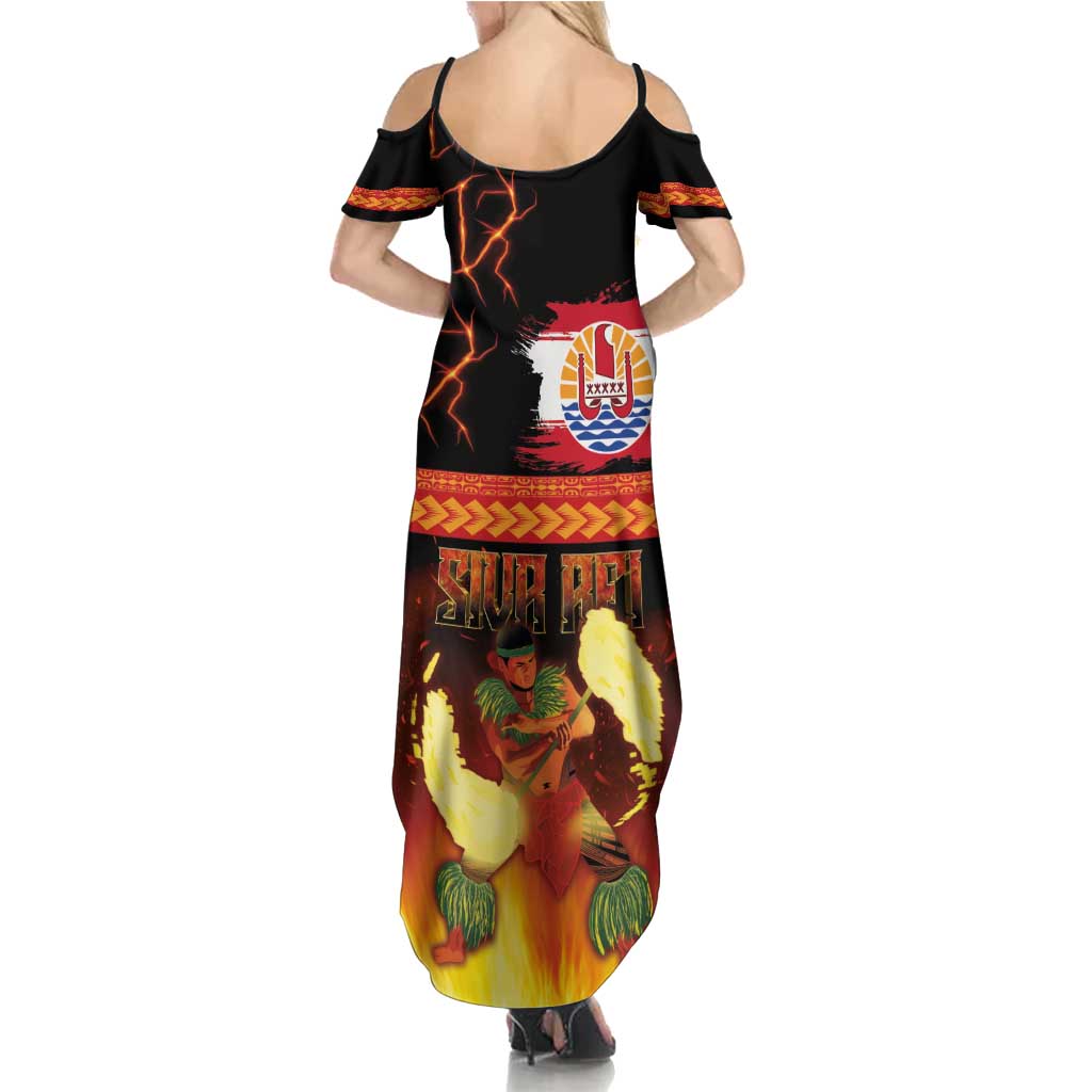 Tahitian Siva Afi Family Matching Summer Maxi Dress and Hawaiian Shirt Tribal Performers of Tahitian Fire Knife Dancing LT03 - Polynesian Pride