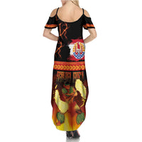 Tahitian Siva Afi Family Matching Summer Maxi Dress and Hawaiian Shirt Tribal Performers of Tahitian Fire Knife Dancing LT03 - Polynesian Pride