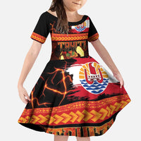 Tahitian Siva Afi Family Matching Tank Maxi Dress and Hawaiian Shirt Tribal Performers of Tahitian Fire Knife Dancing LT03 Daughter's Dress Black - Polynesian Pride