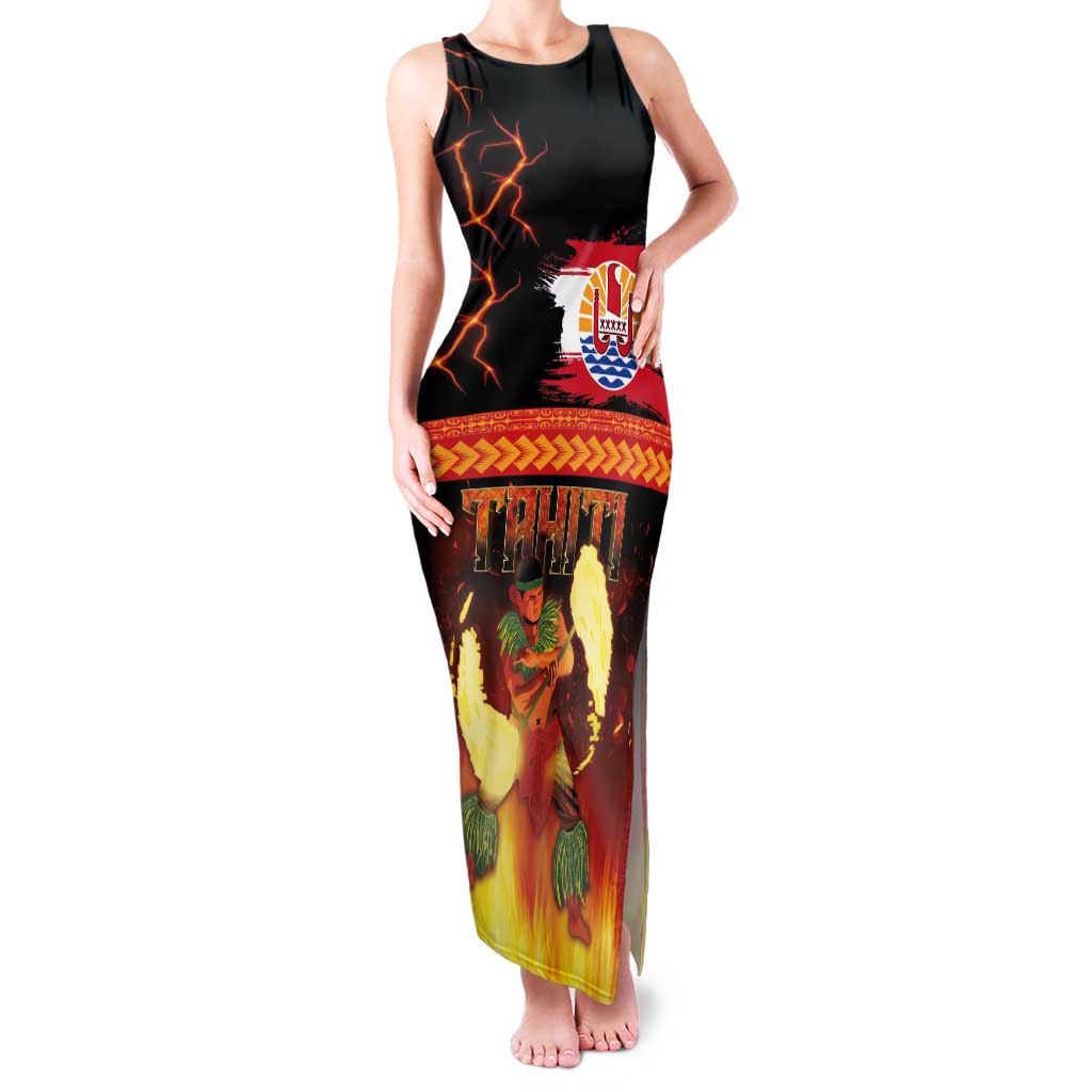 Tahitian Siva Afi Family Matching Tank Maxi Dress and Hawaiian Shirt Tribal Performers of Tahitian Fire Knife Dancing LT03 Mom's Dress Black - Polynesian Pride