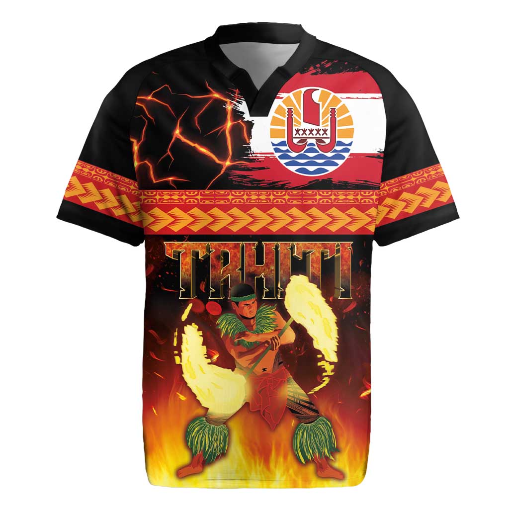 Tahitian Siva Afi Rugby Jersey Tribal Performers of Tahitian Fire Knife Dancing LT03 Black - Polynesian Pride