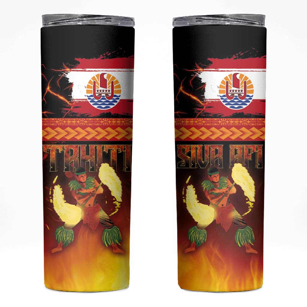 Tahitian Siva Afi Skinny Tumbler Tribal Performers of Tahitian Fire Knife Dancing LT03 Black - Polynesian Pride