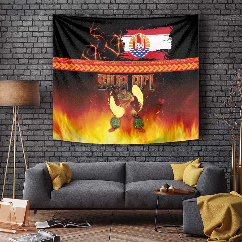 Tahitian Siva Afi Tapestry Tribal Performers of Tahitian Fire Knife Dancing LT03 Black - Polynesian Pride