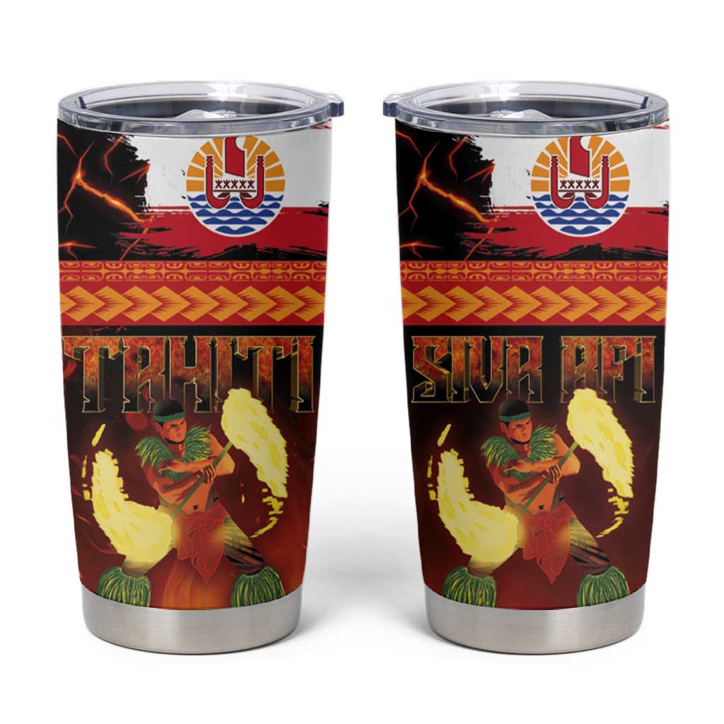 Tahitian Siva Afi Tumbler Cup Tribal Performers of Tahitian Fire Knife Dancing LT03 Black - Polynesian Pride