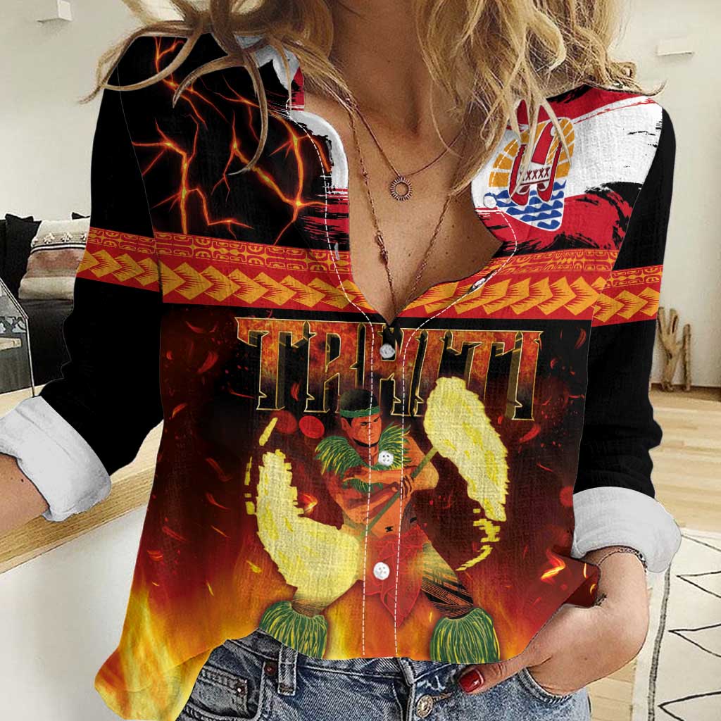 Tahitian Siva Afi Women Casual Shirt Tribal Performers of Tahitian Fire Knife Dancing LT03 Female Black - Polynesian Pride