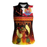 Tahitian Siva Afi Women Sleeveless Polo Shirt Tribal Performers of Tahitian Fire Knife Dancing LT03 Female Black - Polynesian Pride